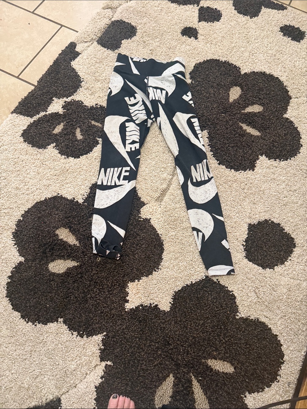 Nike Black & White Graphic Logo Kids Leggings